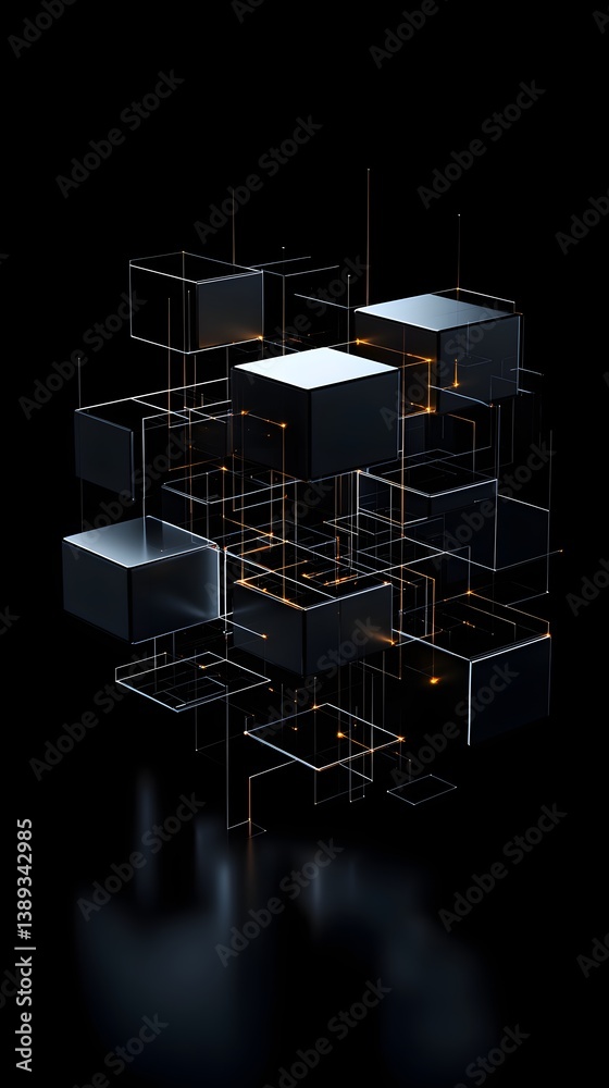 Poster computational depth rendered in layers of digital logic, llm processing vast datasets in abstract 3d
