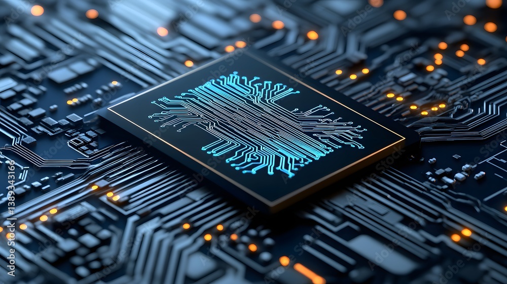 Poster cutting-edge ai concept of innovation, large language model glowing within a matrix of machine learn