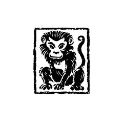 Hand-Drawn Monkey in Grunge Woodcut Style – Vintage Black and White Illustration for Jungle Animal Art, Tattoos, Tribal Designs, and Ethnic Decoration