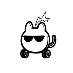 Cool Cartoon Cat with Sunglasses and Smoking Tail Logo Funny Black and White Doodle Illustration