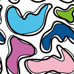Obraz premium Seamless colorful pattern with abstract liquid shapes. Trendy and stylish print for fabric, textile, natural wallpaper. Minimalistic abstract pattern with outline colorful blobs.