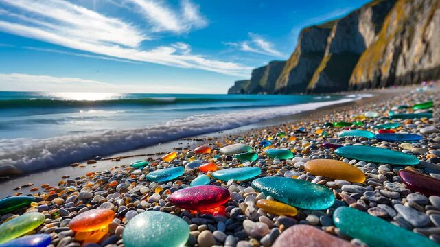 colorful glass pebbles blanket this beach, the beach was used as a garbage dump years ago, nature has tumbled the glass and polished it making it a tourist destination_g_1_2_1.png
