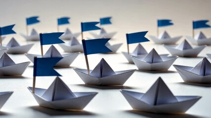 Leadership concept. Blue flag Origami White Paper boat leading the others. One leader leads other ships._g_1_2_1.png