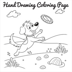 Hand-drawn dog playing with a frisbee outdoors