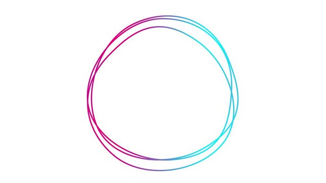 Animated pink blue circular frame spins. Linear symbol rotates. Сurve line circles. Copy space for text. Vector illustration isolated on white background.