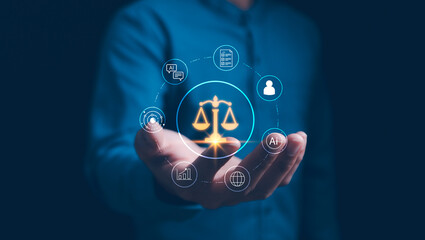 AI ethics or AI Law concept. Developing AI codes of ethics. Compliance, regulation, standard , business policy and responsibility for guarding against unintended bias in machine learning algorithms.