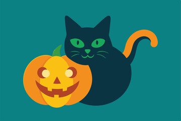 halloween cat with pumpkin