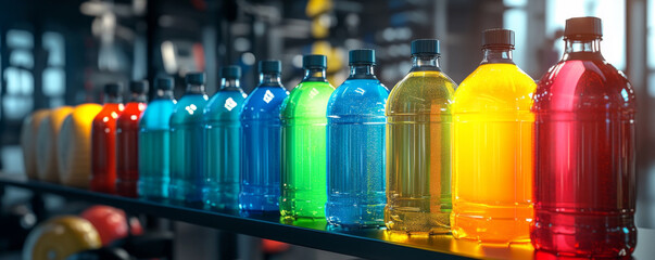 Vibrant Bottled Beverages in a Variety of Colors,  Refreshing Soft Drinks and Energy Drinks