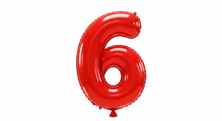 Red Number Six Helium Balloon Isolated on White Background Represents Celebration and Joy