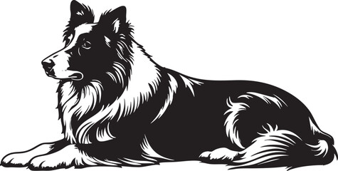 Lying Collie Dog Silhouette Black EPS Vector Outline