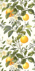 Fresh Citrus Watercolor Pattern with Blossoms