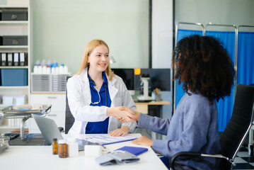 Professional healthcare scene featuring a doctor performing a patient checkup in a clinical setting