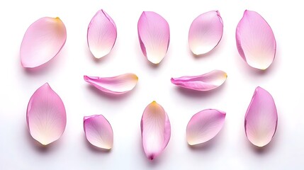 Pink petals arranged on white. Delicate floral design with soft colors. Elegant botanical art