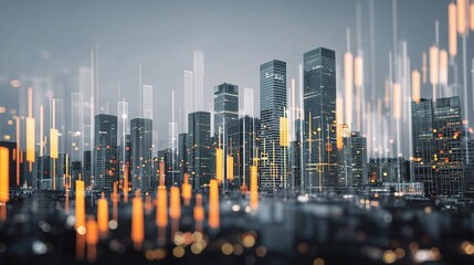 Fototapeta premium Urban Financial Landscape with Graphs and Double Exposure Effect