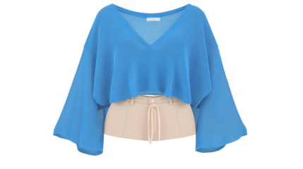 Blue Top Isolated on Transparent Background Fashionable Clothing Design