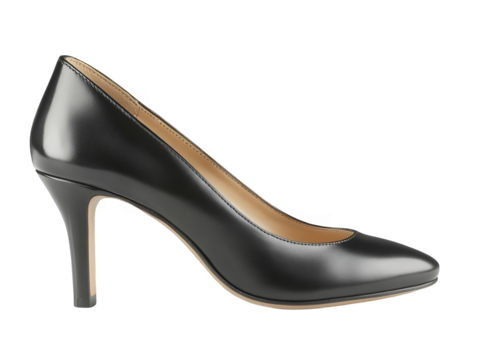 Elegant Black Leather High Heel Shoe Isolated On Transparent Background