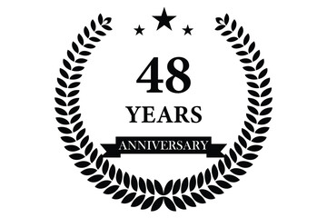48 years years anniversary icon with laurel wreath and number, vector illustration.