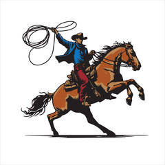 Fototapeta premium Cowboy riding horse and lassoing vector silhouette logo and t-shirt
