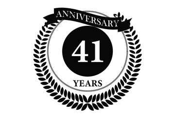 41 years anniversary icon with laurel wreath and number, vector illustration.