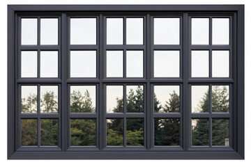 Fototapeta premium Exterior View Of Window Frame With Trees Sky And Design Illustration