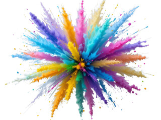 A high-speed capture of a powder explosion with vivid colors blending beautifully, isolated on a transparent background for dynamic compositions.