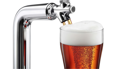 Illustration Of Beer Glass Being Poured From Metallic Tap On Transparent Background