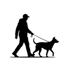 Silhouette Art: Person Walking Dog in Peaceful Black-and-White Scene