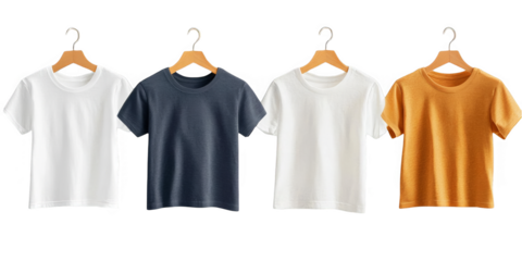 Illustration Of Four T-Shirts With White Blue And Orange Colors Against Black Background
