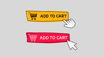 Doodle add to cart button. Hand drawn shopping cart button with click