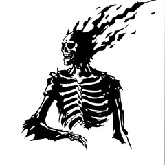 Flaming Skeleton Warrior Logo design – Dark Skull Character in Fire & Smoke Illustration