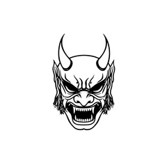 Japanese Oni Mask Logo Traditional Demon Head Line Art Illustration Vector line