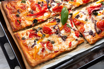 Teglia di pizza  con mozzarella e ortaggi misti