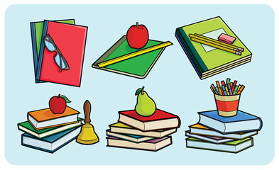 Funny education books cartoon illustration set