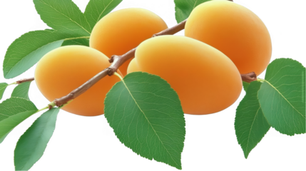 Isolated Apricots on Branch with Green Leaves Photo with Transparent Background