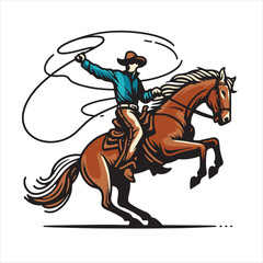 Obraz premium Cowboy riding horse and lassoing vector silhouette logo and t-shirt