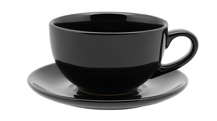 Isolated Black Ceramic Cup And Saucer Illustration On Transparent Background