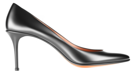 Elegant Black Leather High Heel Shoe Isolated On Transparent Background