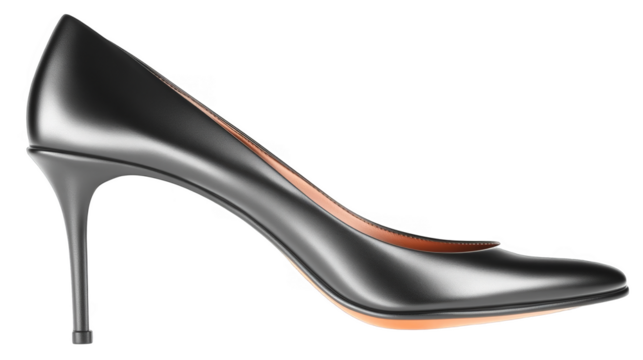 Elegant Black Leather High Heel Shoe Isolated On Transparent Background