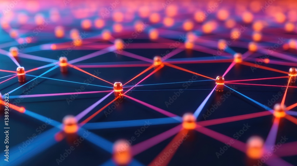 Poster Abstract Network Connection Global Communication Data Technology Concept Glowing Nodes Linked by Vibrant Lines