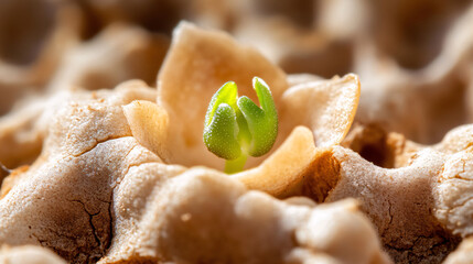 World Environment Day Concept. New Life Emerges from Cracked Soil in Macro View