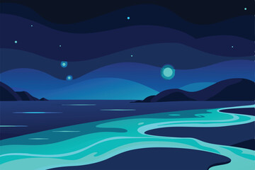 Fototapeta premium night landscape with sea and moon