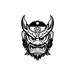 Ornate Demon Mask Logo Tribal Horned Spirit Face Illustration