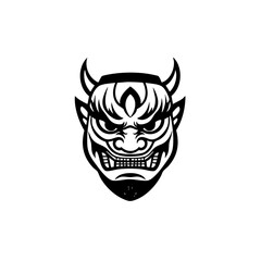 Obraz premium Ornate Demon Mask Logo Tribal Horned Spirit Face Illustration