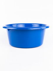 Blue plastic empty basin isolated on white background