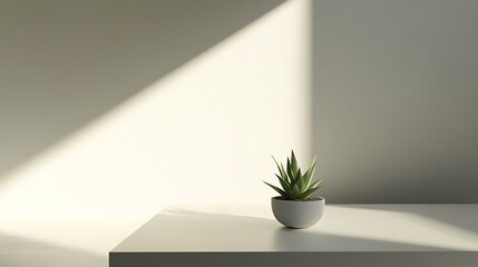 Obraz premium Minimalist plant in sunlight on table.