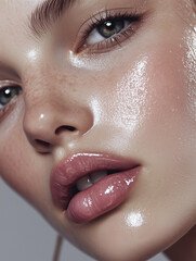Naklejka premium The close-up shot focuses on the lips
