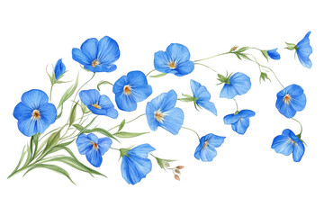 Isolated Floral Illustration Of Blue Flowers On Transparent Background