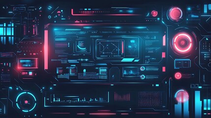 Fototapeta premium Futuristic tech interface with glowing displays and data streams.