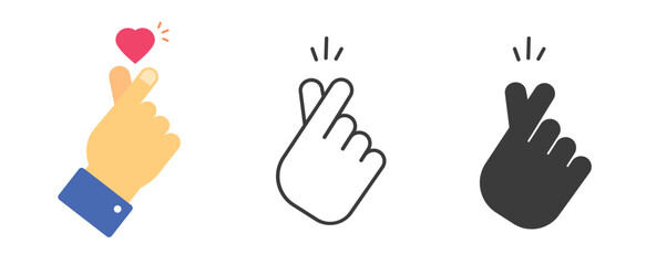 Heart fingers icon sign hand gesture simple line stroke outline graphic illustration set, love thumbs shape silhouette pictogram solid symbol image clip art