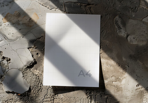 A4 Paper Mockup on Concrete with Harsh Shadows